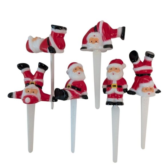 DecoPak Christmas Santa Claus Cupcake Pick Topper Set of 6 - Picture 1 of 8